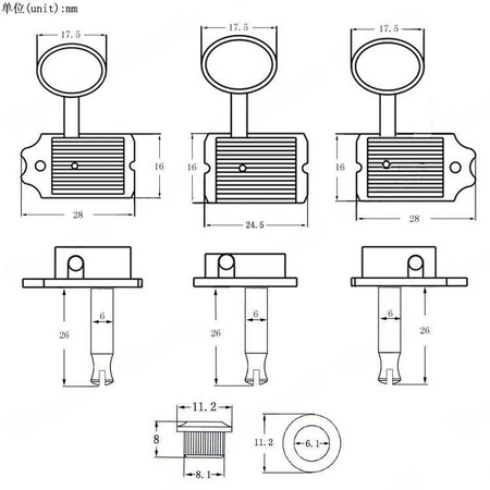 Electric Guitar Tuning Pegs Keys Kera Audio TSQ-VIN (1+4+1) 
